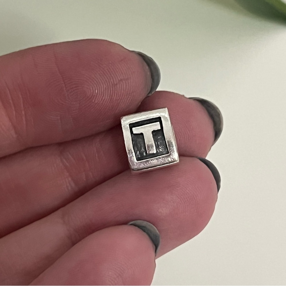 Pandora Alphabet Block ‘T’ Initial Three Sided Oxidized Charm, 925